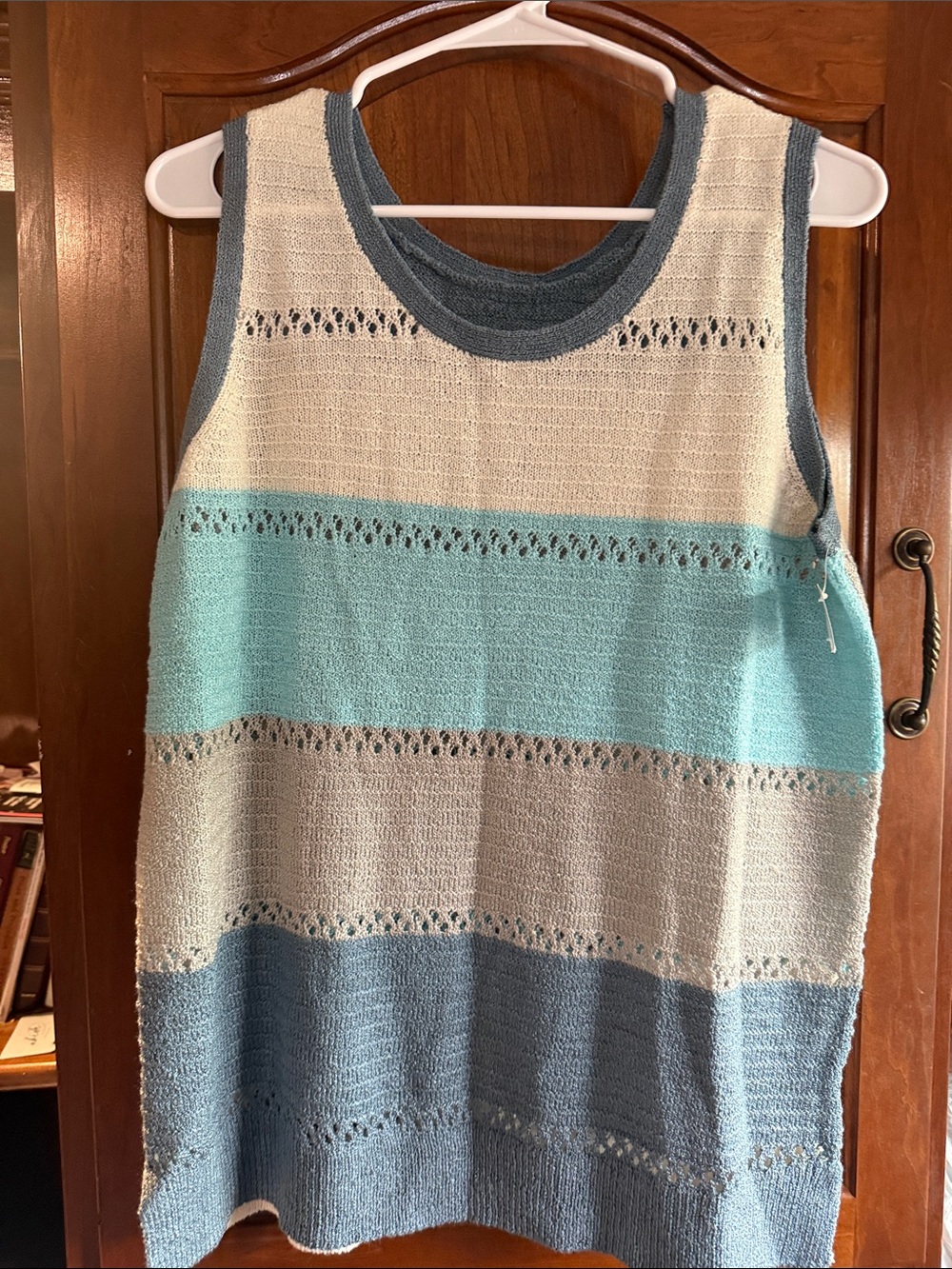 Sleeveless Knit Stripe Tank - Blue, Aqua & Cream